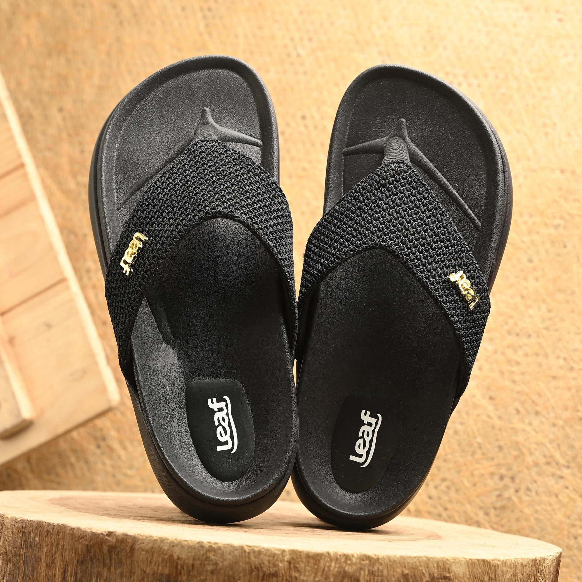Leaf heel pain comfort slippers for women Black