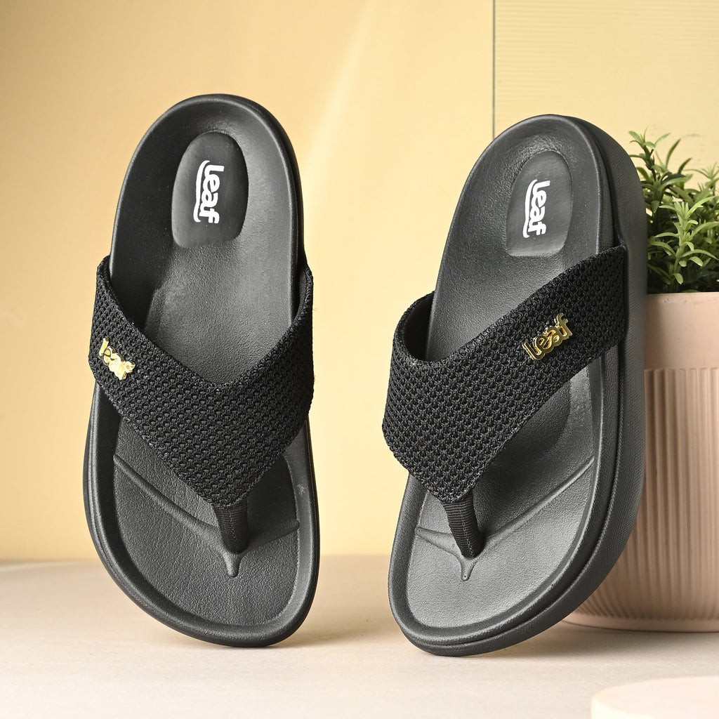Leaf heel pain comfort slippers for women Black