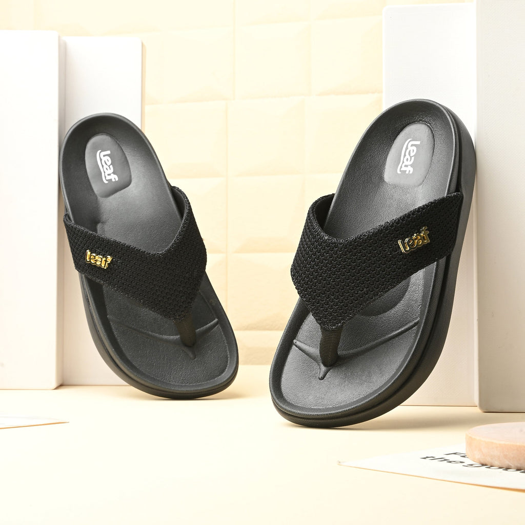 Leaf heel pain comfort slippers for women Black