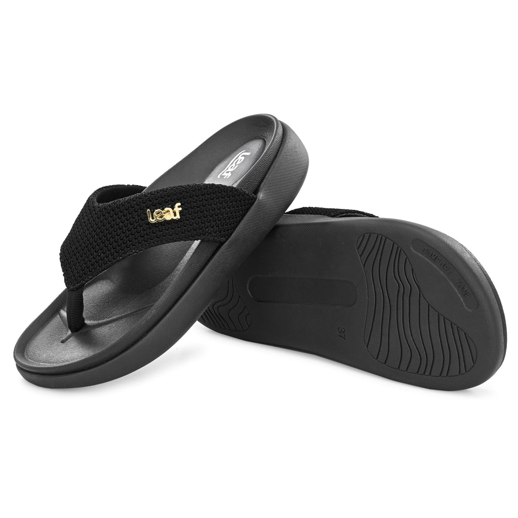 Leaf heel pain comfort slippers for women Black
