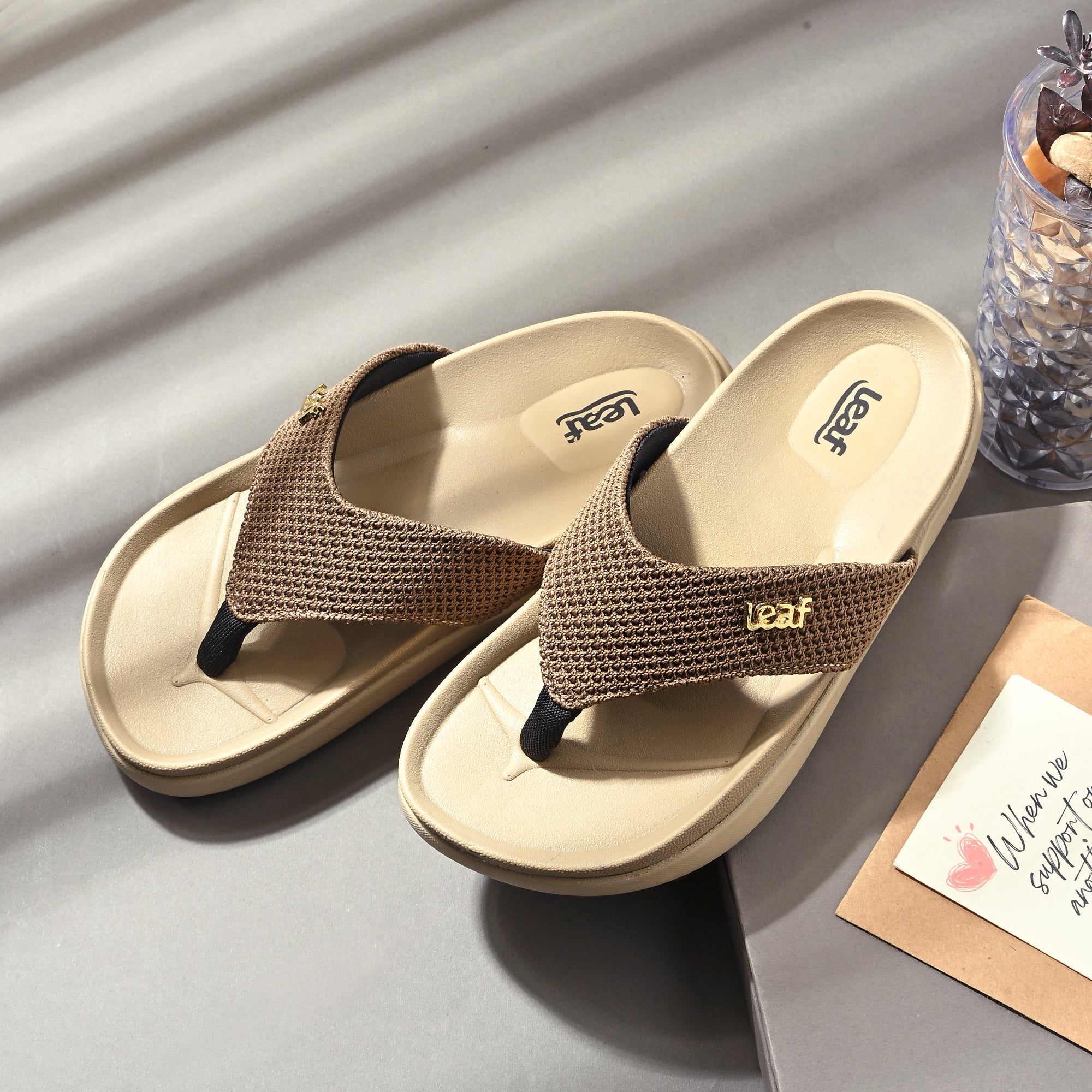 Leaf heel pain comfort slippers for women Beige